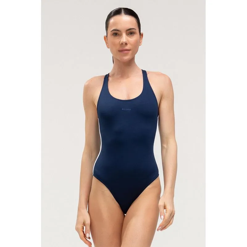 MAIÔ FRISO FECHADO NAS COSTAS COM TOUCA - SWIMWEAR 26/27 - MARINHO/BRANCO P