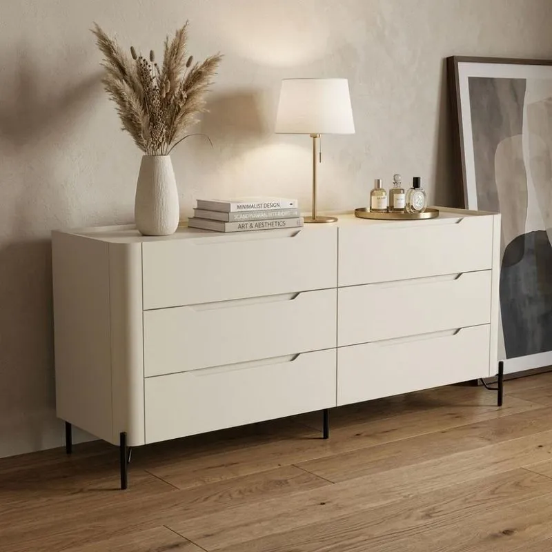 Cômoda Para Quarto Bend 6 Gavetas MDF Sem Puxador Luna Com Preto Casa Lar Shop