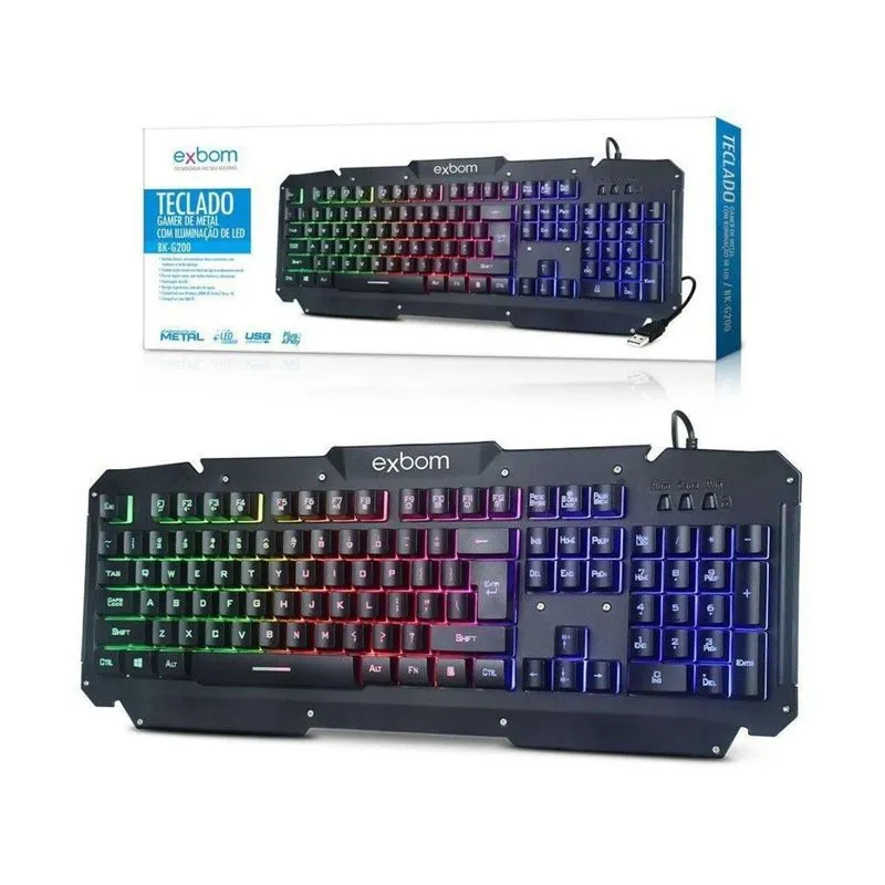 Teclado Usb Gamer C/3 Cor Semi-mecanico Bk-g200 Exbom