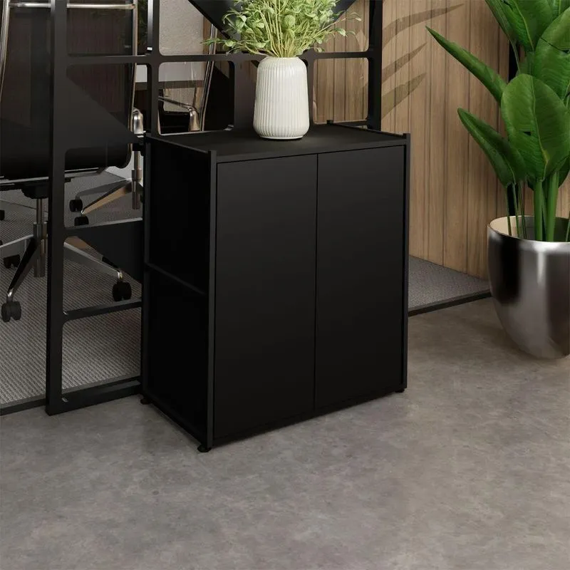 Armário Escritório Baixo 2 Portas MDP 63cm Preto F5 Office