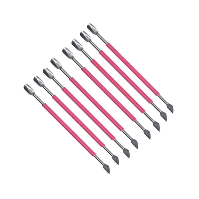 8 Espátula Manicure Ponta Dupla Silicone 14 Cm Rosa Slim
