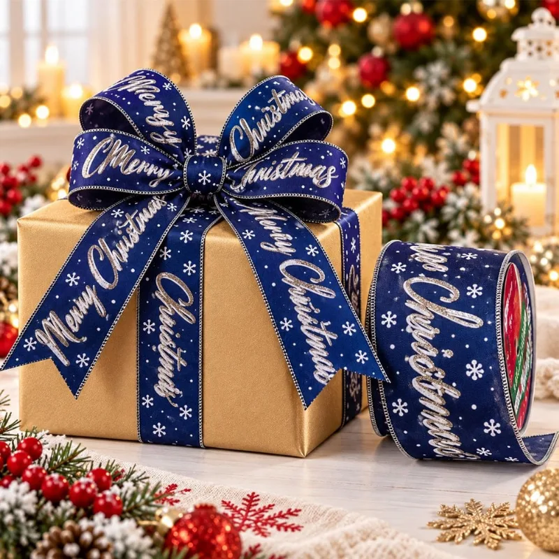 Rolo Fita Aramada Enfeite Decoração Natal 6,3cm x 9m Azul 2