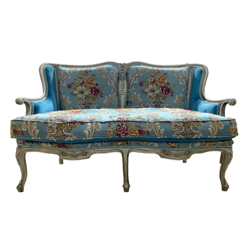 Namoradeira 2 Lugares Prateado e Azul Para Sala Recepção e Varanda - 88x133x50cm-Clássico-Prime Home Decor-Prime Home Decor