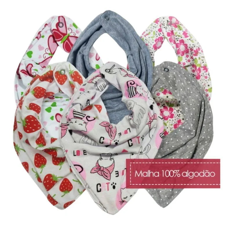 Kit 6 Babadores Bandana Bebê Malha 100% Algodão com Forro Interno