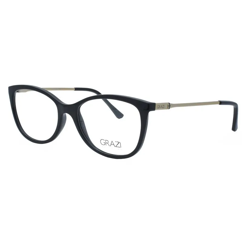 Óculos de Grau Grazi Massafera GZ3033 - Acetato Preto e Metal Dourado