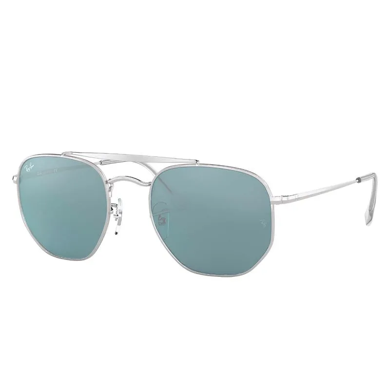 Óculos de Sol Ray-Ban The Marshal Unissex RB3648L 003/56 - Metal Prata e Lente Azul