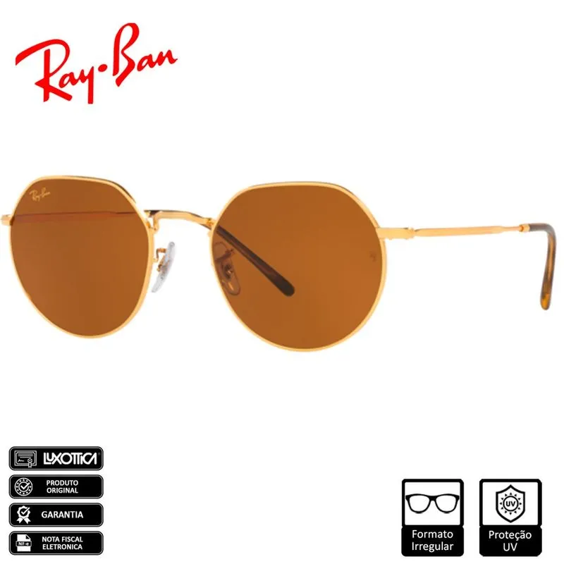 Óculos de Sol Ray-Ban Original Jack Ouro Polido Marrom Clássico - RB3565L 919633 53