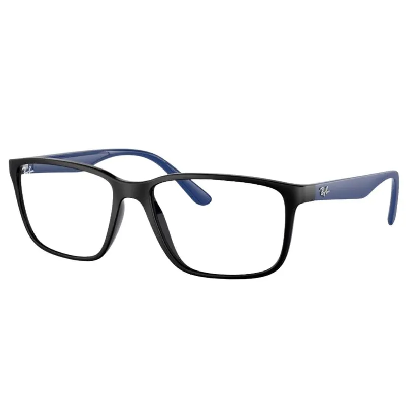 Armação de Óculos de Grau Masculino Ray-Ban Retangular RX7207L 5565 Cor Preto e Azul Armação de Óculos de Grau Masculino Ray-Ban Retangular RX7207L 5565 Cor Preto e A