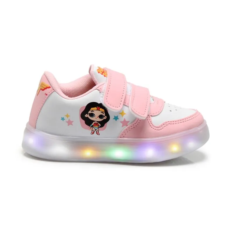 Tênis Casual Warner Led Mulher Maravilha Infantil Branco BRANCO/ROSA BEBE - 24