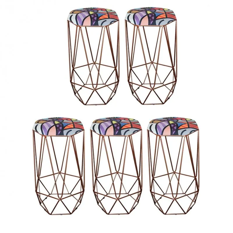 Kit 05 Banqueta Alta Aramado Liz Para Cozinha Bar Balcão Bistrô Hexágono Base Bronze Romero Brito - Ahazzo Móveis