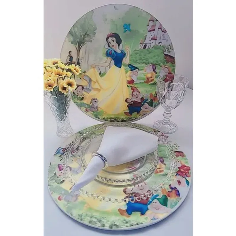 Kit completo 4 sousplat infantil branca de neve