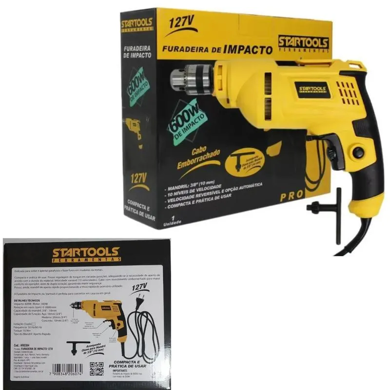 Furadeira Profissional 127v 600w Para Uso Residencial E Obra