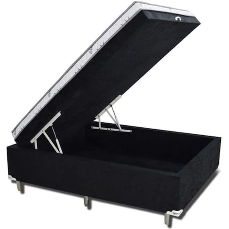 Cama Box Com Baú Casal Com Espuma Macia Acoplado Suede Preto 138cm