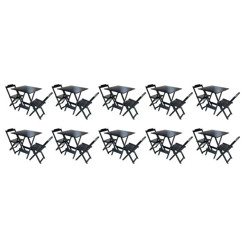 Kit 10 Jogos De Mesa Dobravel Com 2 Cadeiras De Madeira 70x70 - Preto