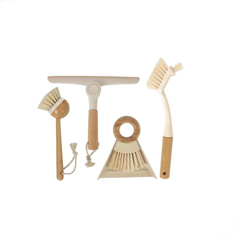 Kit Limpeza Escovas Bambu Cozinha Lavanderia Oikos 4pçs