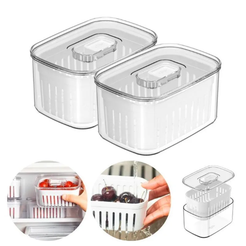 Kit 2un Pote Organizador De Geladeira Cesto Drenagem 650ml