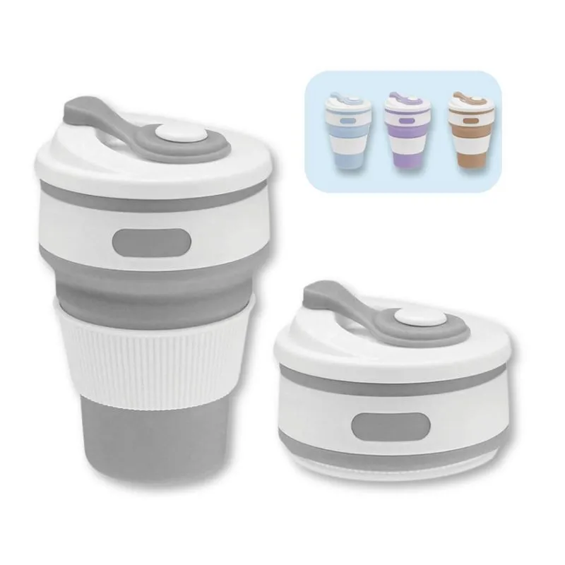Copo De Silicone Retrátil Dobrável Com Tampa 350ml - Unyhome