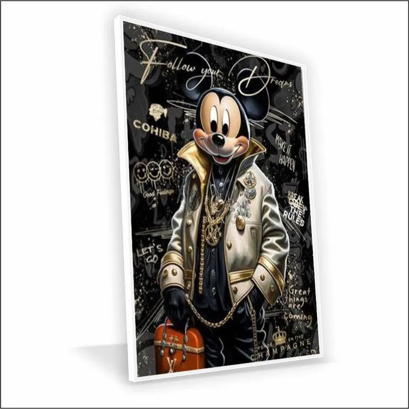 Quadro Mickey Canvas Sem Vidro Tamanho Moldura 20x20 Caixa Branca