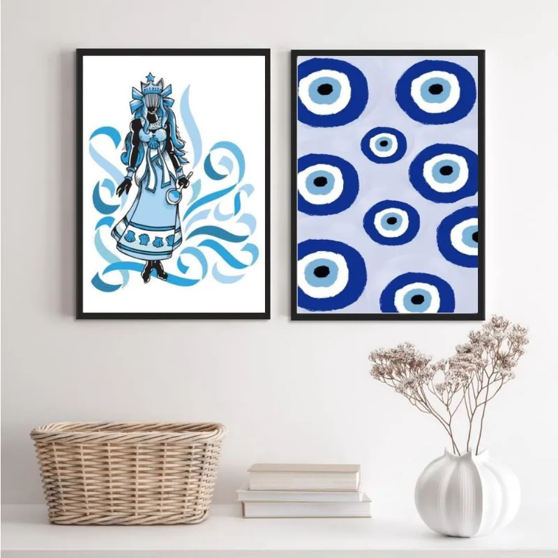 Quadros decorativos iemanjá olho grego 45x34cm - vidro