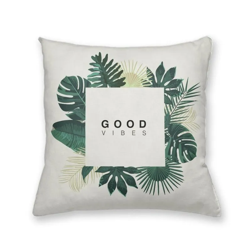 Capa de Almofada Decorativa Own Folhas Verdes Good Vibes