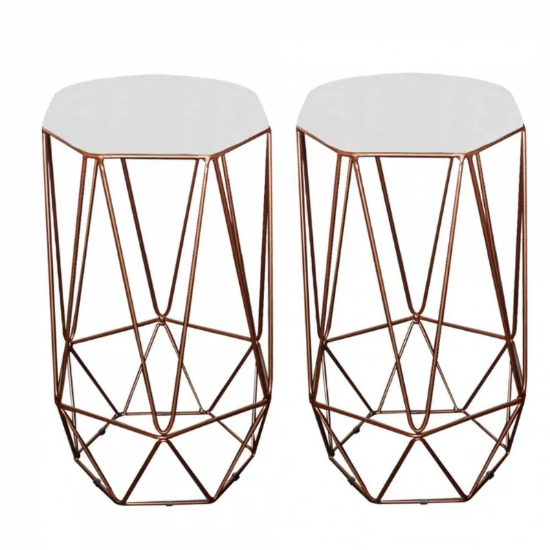 Kit 02 Banqueta Alta Aramado Liz Base Bronze Branco