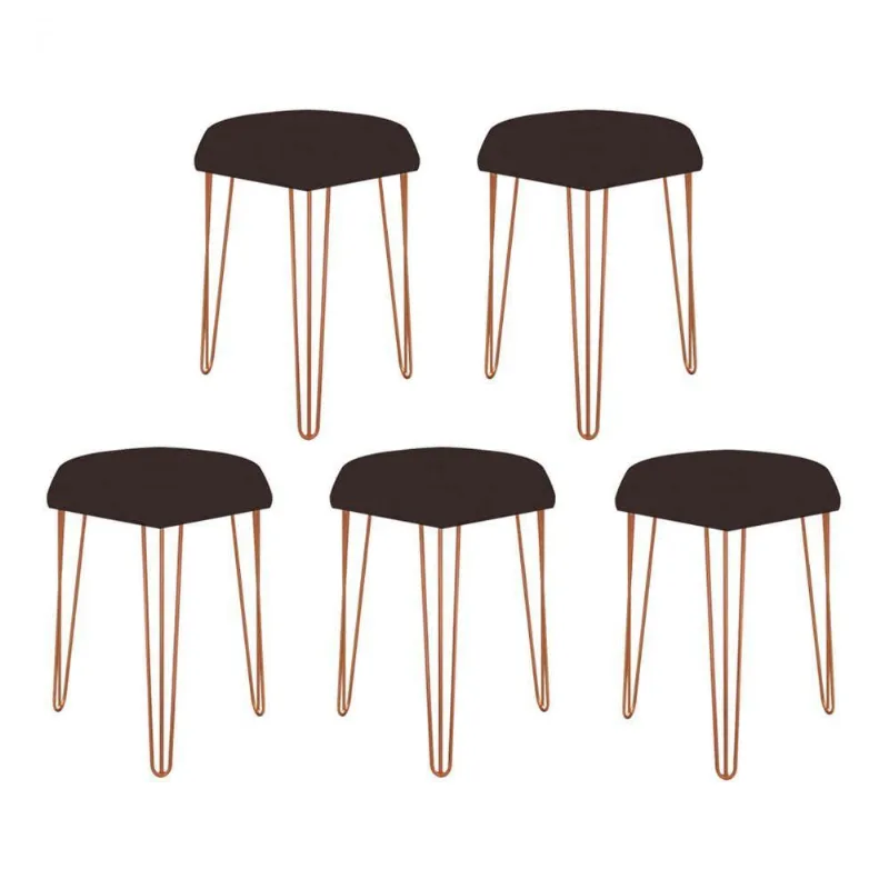 Kit 5 Puffs Banqueta Alta Bita Industrial Pé De Ferro Bronze
