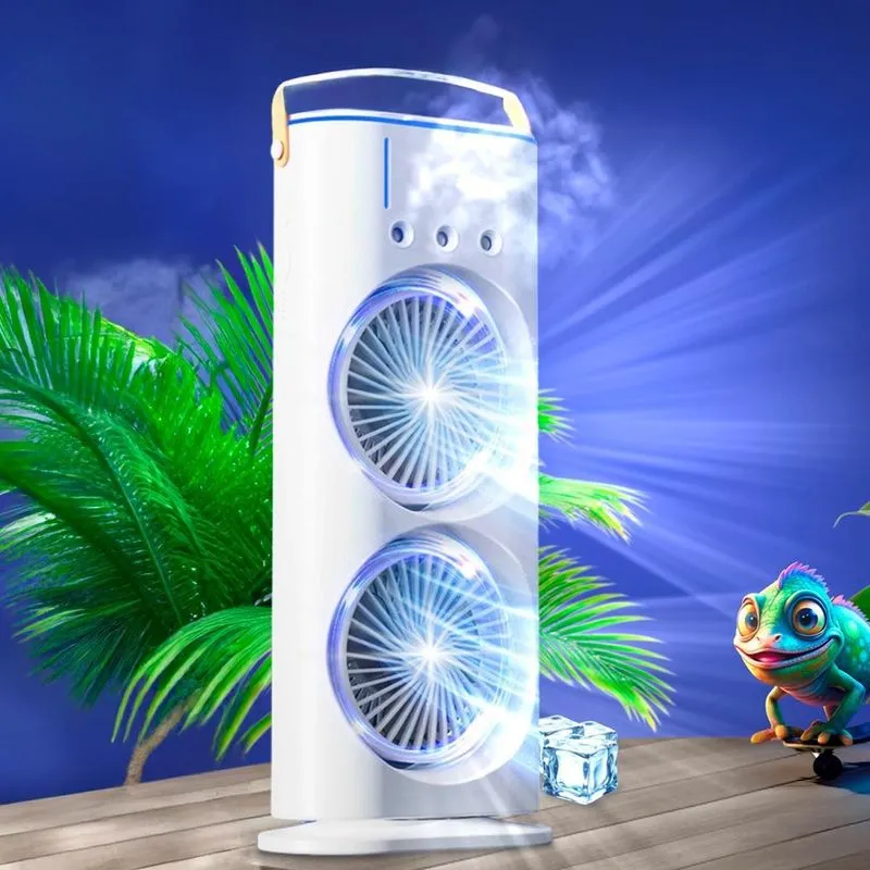 Ventilador Usb Potente Torre Duplo Mesa Led Umidifica