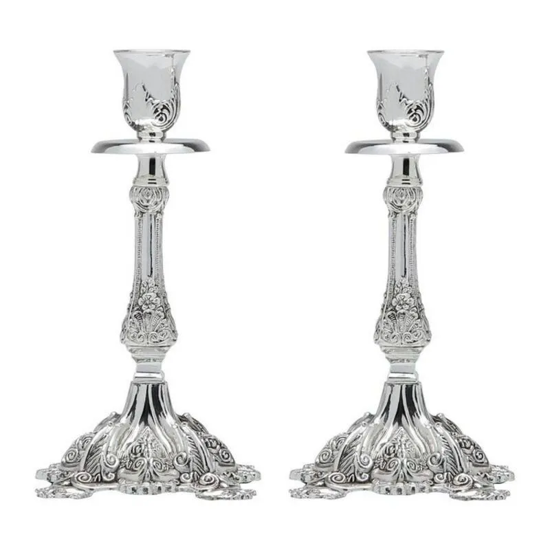 Conjunto 2 Castiçais Ornamentais de Zinco 20cm Rojemac Prata