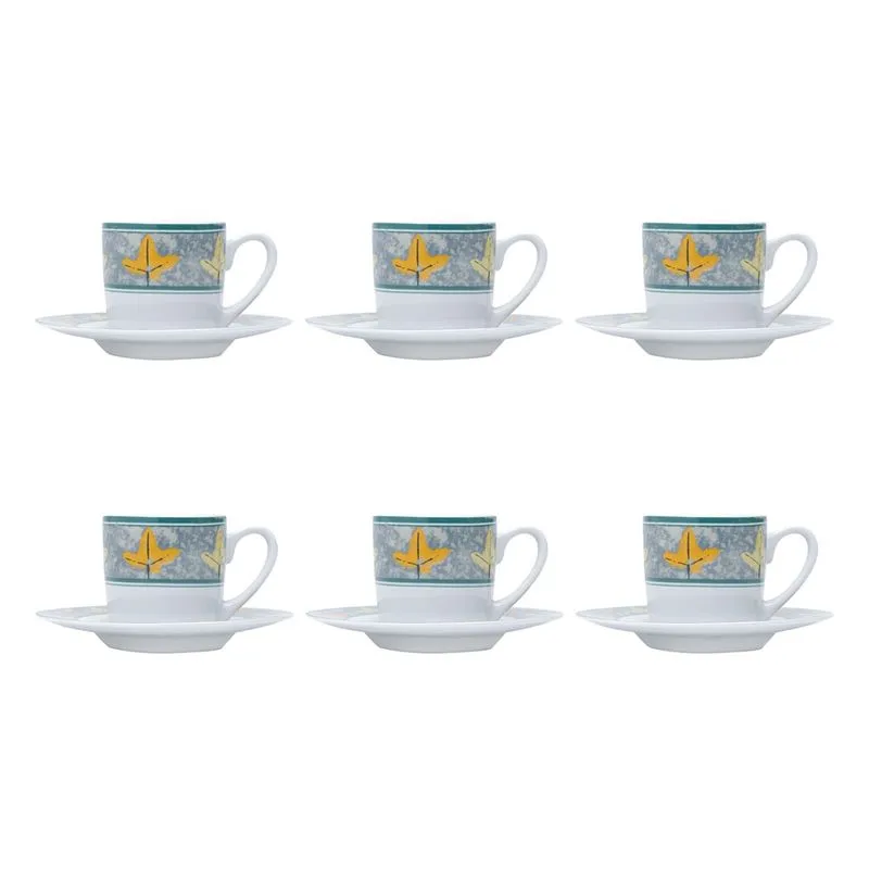 Jogo 6 Xícaras Café Com Pires Bon Gourmet Valley 90ml Porcelana
