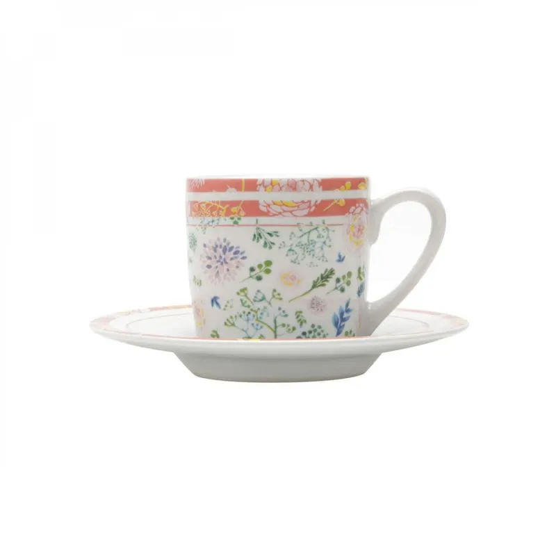 Jogo de Xícaras de Café com Pires Porcelana 12 Peças 90ml Rojemac Colorido