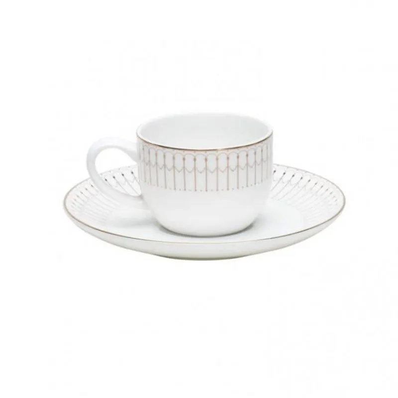Jogo de Xícaras de Café com Pires Porcelana 90ml 12 Peças Kiev Rojemac Branco/Dourado