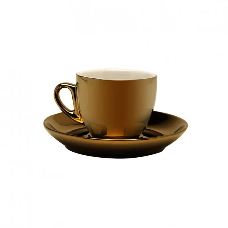 Jogo de Xícaras de Café com Pires Porcelana 12 Peças 90ml Rojemac Dourado