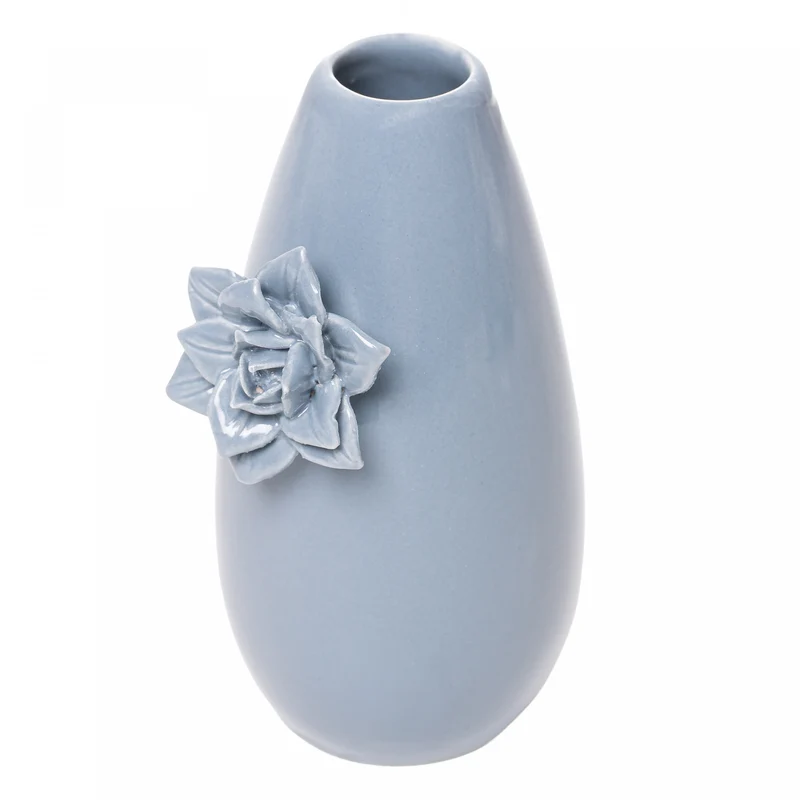 Vaso Gardênia 1 Flor 7cm x 6,5cm x 12,3cm Azul Cerâmica - Wolff Unico