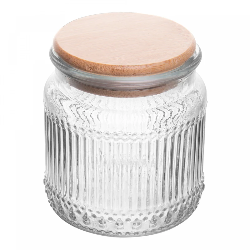 Porta Mantimento de Vidro com Tampa de Bambu Lines 530ml - Wolff Unico