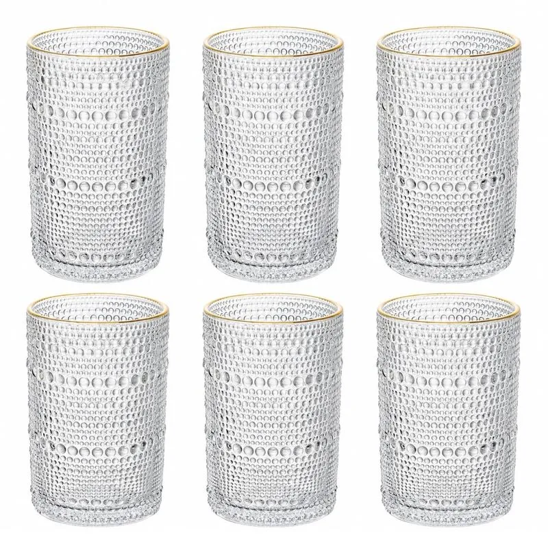 Conjunto 6 Copos Altos 420ml Dots com Fio de Ouro Wolff