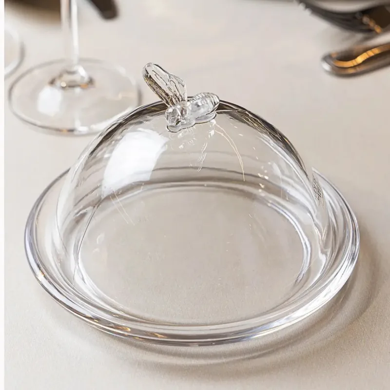 PRATO PARA DOCE COM TAMPA BEE 15CM X 15CM X 10CM CRISTAL