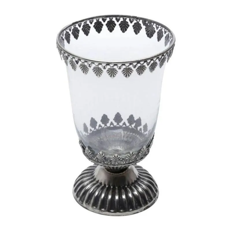 Porta Velas de Vidro com Borda e Base em Ferro Pine 12,5cmx12,5cmx19,5cm Rojemac