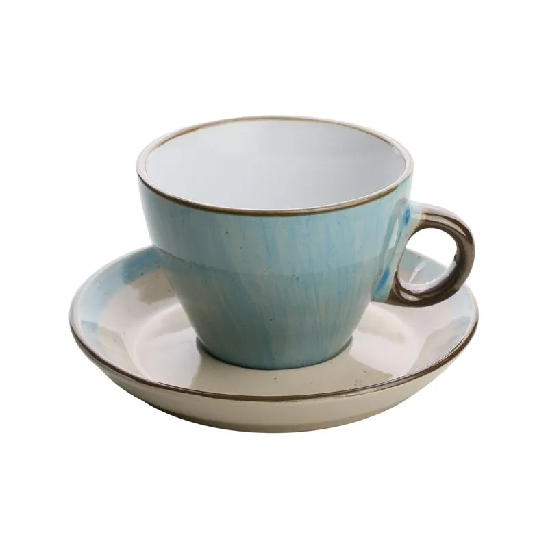 Conjunto 4 Xícaras Cerâmica Para Chá Com Pires Azul 200ml