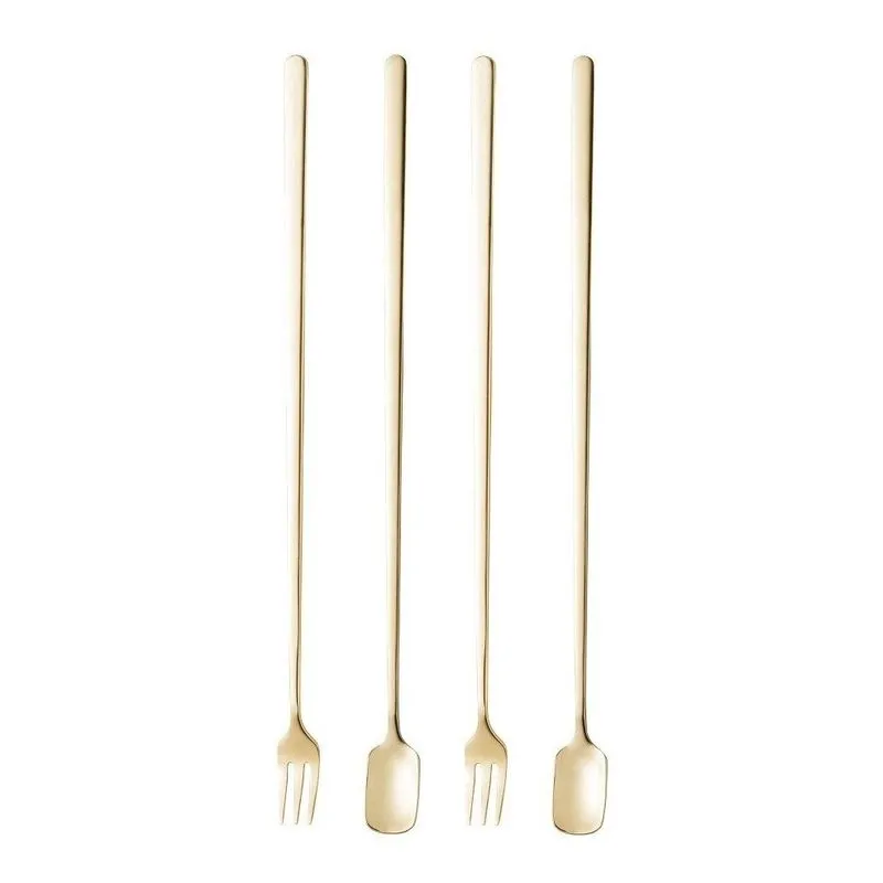 Conjunto Com 4 Talheres Para Long Drink Bon Gourmet Inox Cor Champanhe