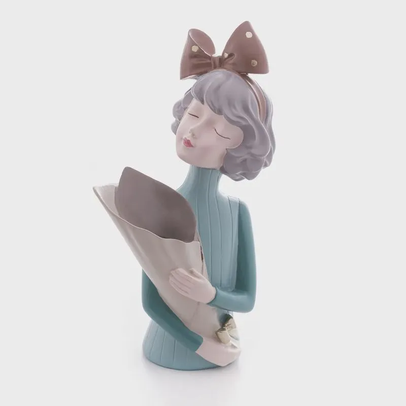 Figura 23 cm decorativa de resina Boneca com cachepo Wolff - 61490