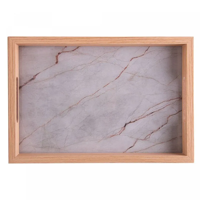 Bandeja Retangular com Efeito Mármore 21,5cm x 31,5cm x 4cm Branca MDF - Wolff
