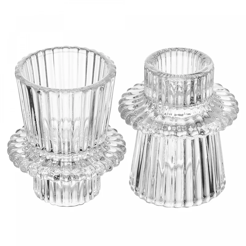 Conjunto 2 Porta Velas Lines 6cm x 6cm x 7cm Vidro – Wolff Unico