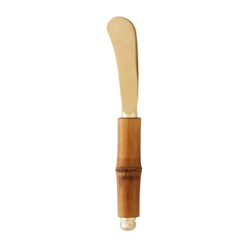 4 Espátulas Com Cabo De Bambu Dourado Wolff De Aço Inox