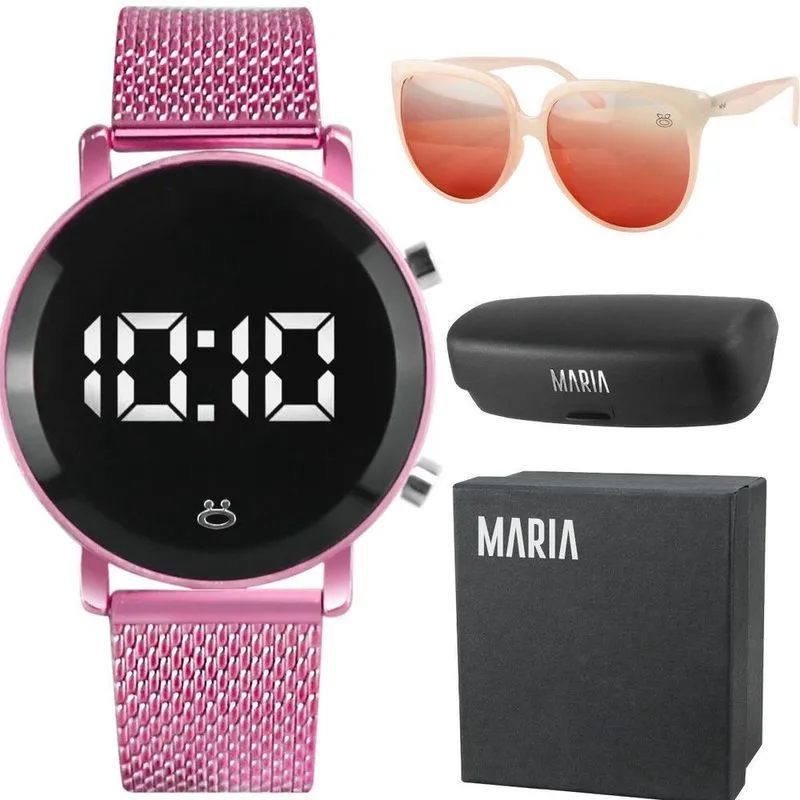 Caixa + Relogio Feminino Digital + Oculos Sol Proteção Uv