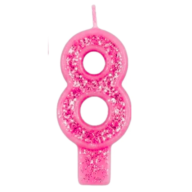 Vela Super c/ Gliter Oito - Rosa - Romana Festas