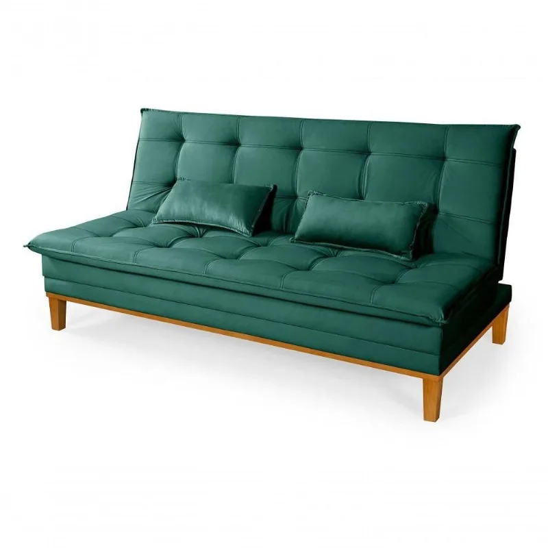 Sofá Cama Reclinável Casal 1,84m Island Suede Verde Premium