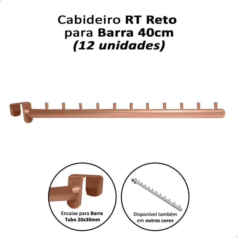 Kit 12 Expositor Rt Cabideiro Reto 40cm Régua 20x30m Rosé