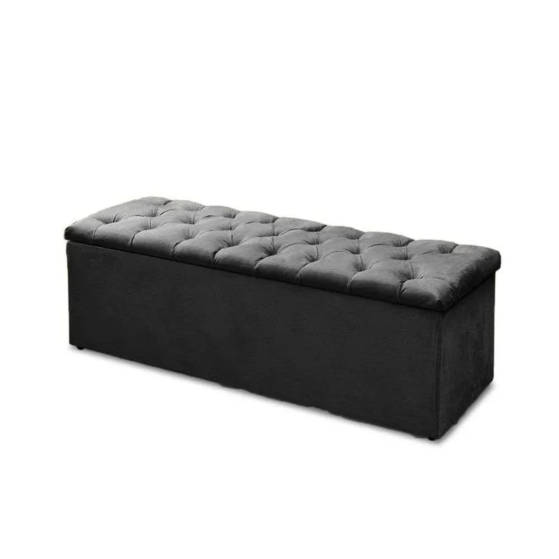 Baú Recamier Casal Suede Preto 47x138x51