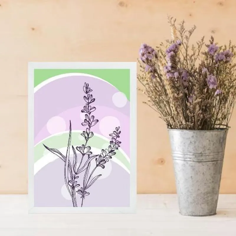 Quadro Decorativo Lavanda - Lilás E Verde 33X24Cm - Vidro