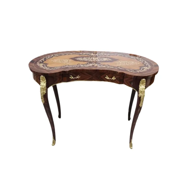 Mesa Auxiliar em Marchetaria 80x110x55cm com Detalhes em Bronze e Design Clássico